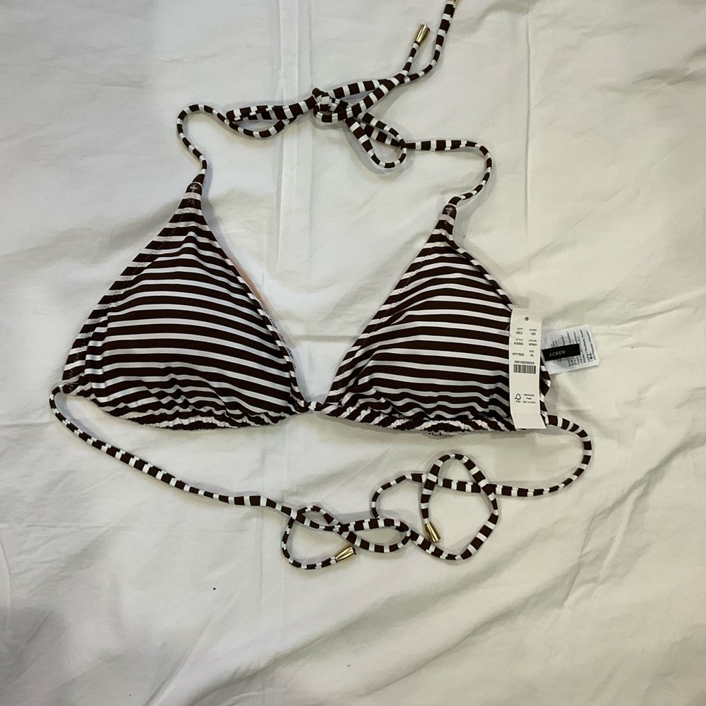 J. Crew Brown and White Striped Bikini Top